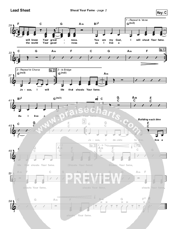 Shout Your Fame Lead Sheet (SAT) (Hillsong Worship)