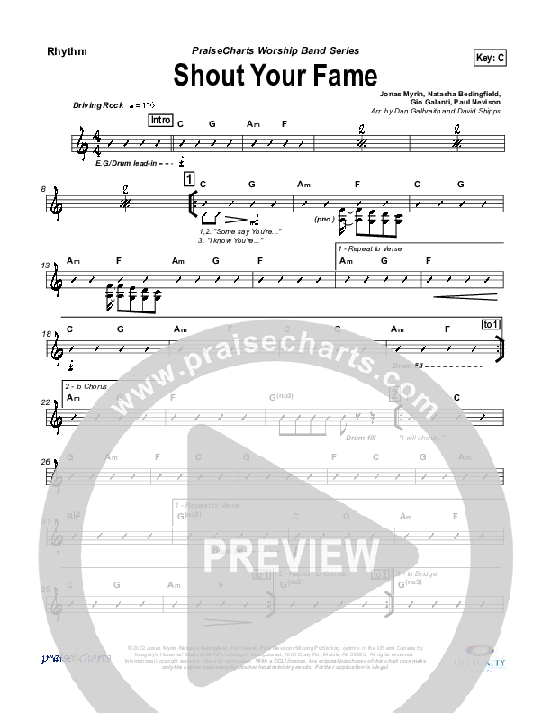 Shout Your Fame Rhythm Chart (Hillsong Worship)