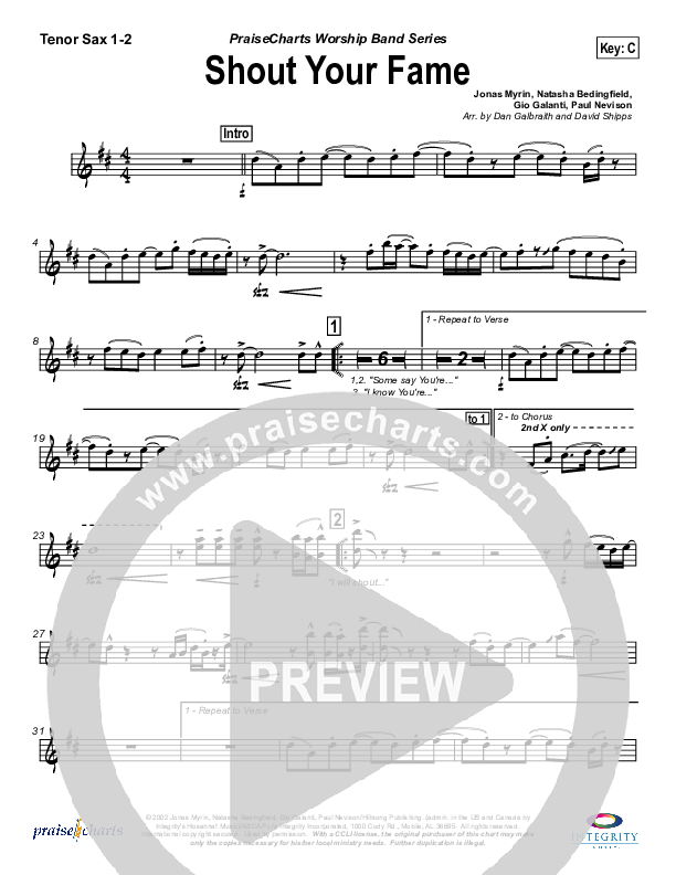 Shout Your Fame Tenor Sax 1/2 (Hillsong Worship)