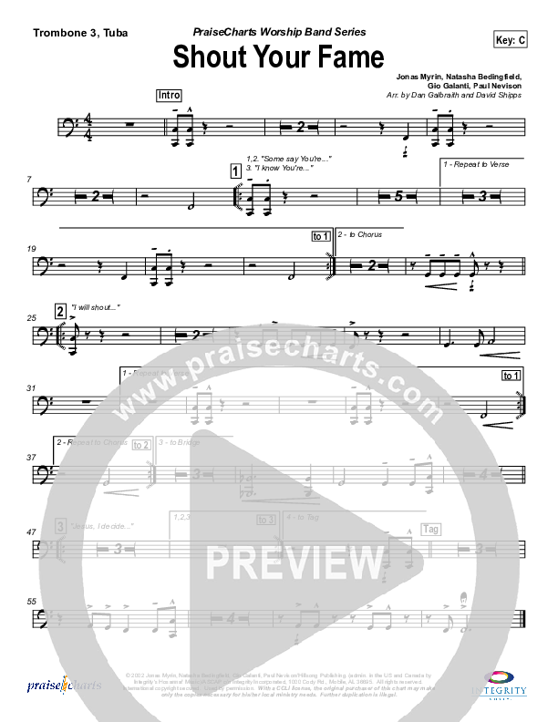 Shout Your Fame Trombone 3/Tuba (Hillsong Worship)