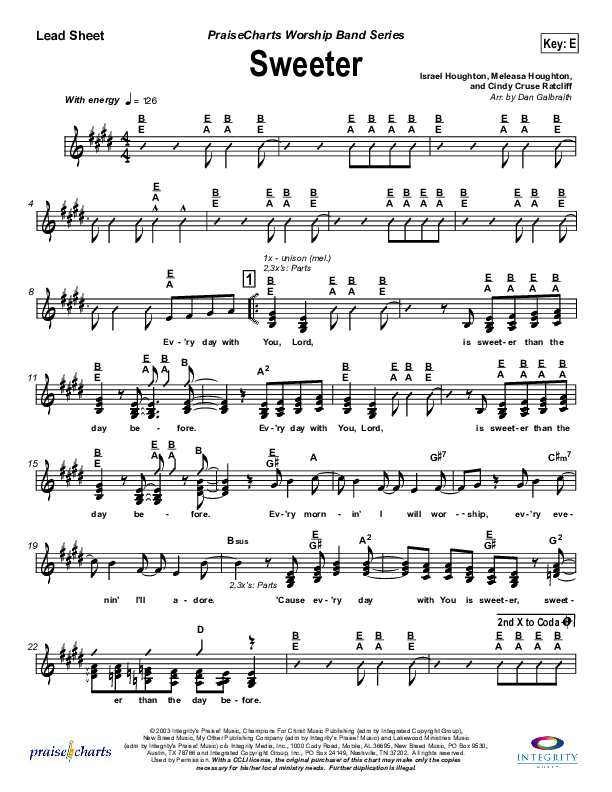 Sweeter Lead Sheet (SAT) (Lakewood Church)