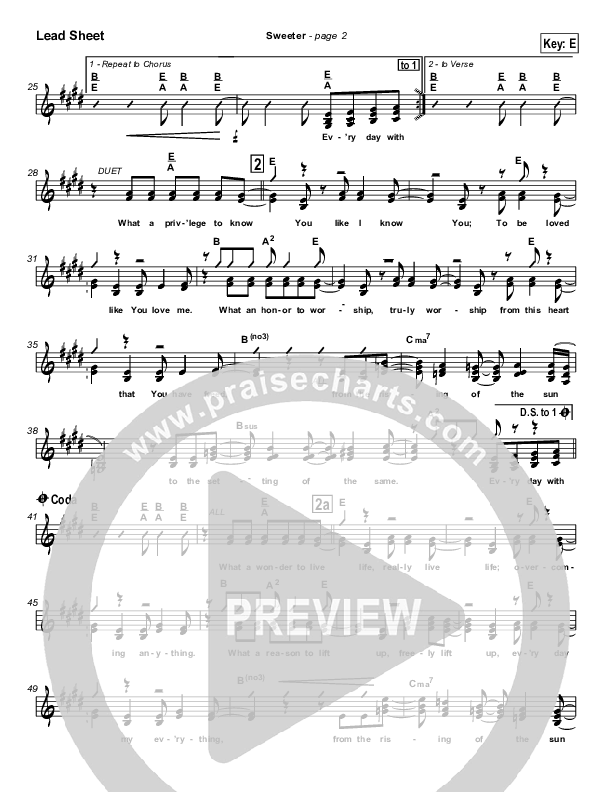 Sweeter Lead Sheet (SAT) (Lakewood Church)