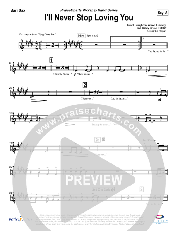 I'll Never Stop Loving You Bari Sax (Lakewood Church)