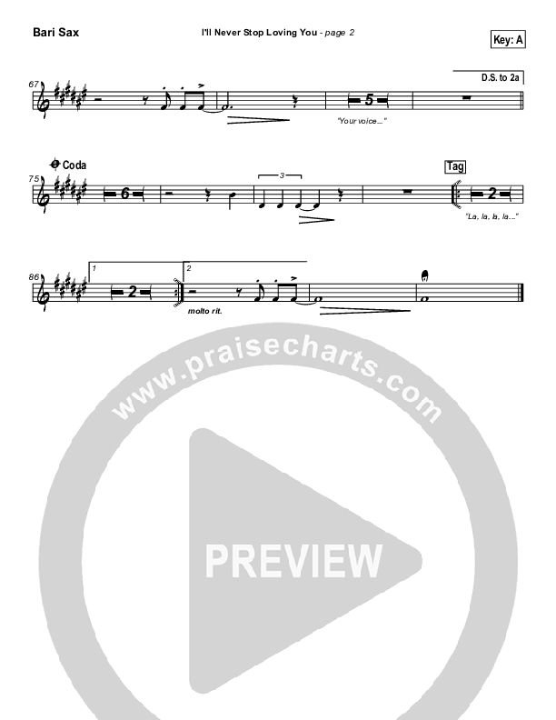 I'll Never Stop Loving You Bari Sax (Lakewood Church)