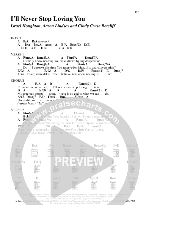 I'll Never Stop Loving You Chord Chart (Lakewood Church)