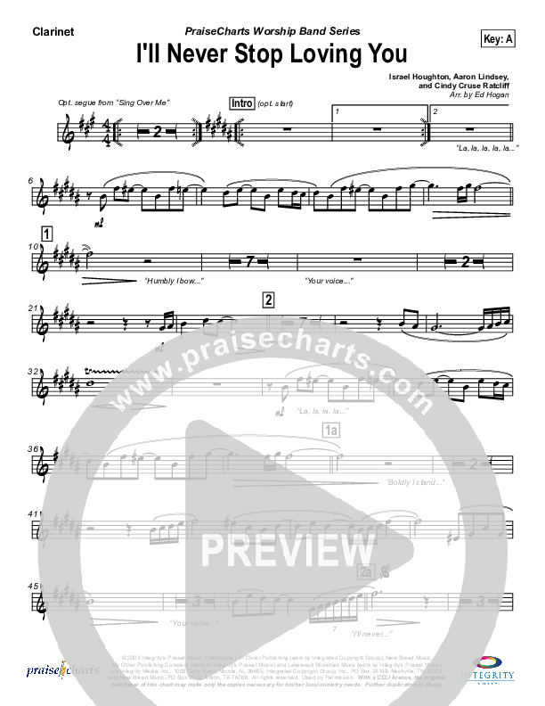 I'll Never Stop Loving You Clarinet (Lakewood Church)