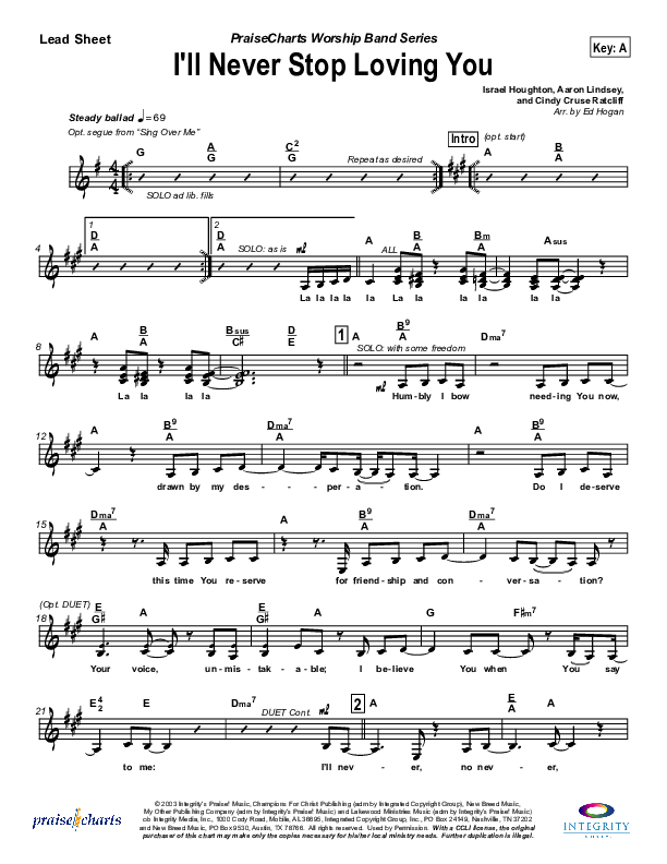 I'll Never Stop Loving You Lead Sheet (Lakewood Church)