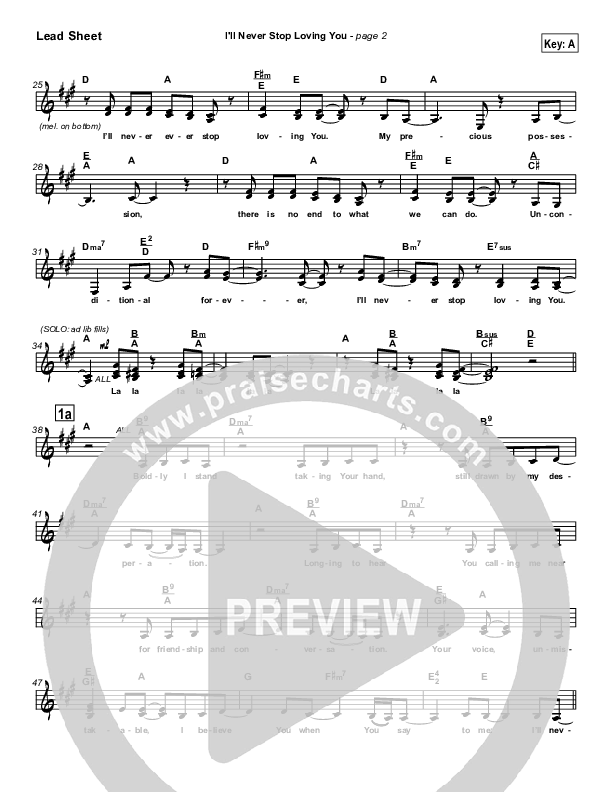 I'll Never Stop Loving You Lead Sheet (Lakewood Church)
