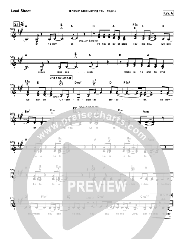 I'll Never Stop Loving You Lead Sheet (SAT) (Lakewood Church)
