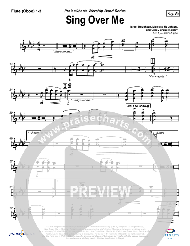 Sing Over Me Flute/Oboe 1/2/3 (Lakewood Church)