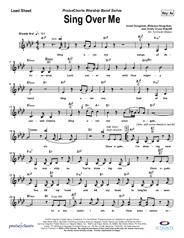 Sing Over Me Lead Sheet (Lakewood Church)