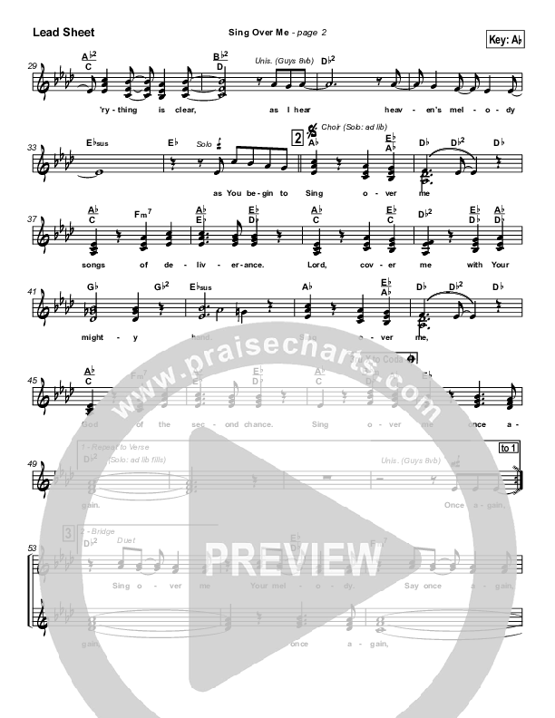 Sing Over Me Lead Sheet (Lakewood Church)