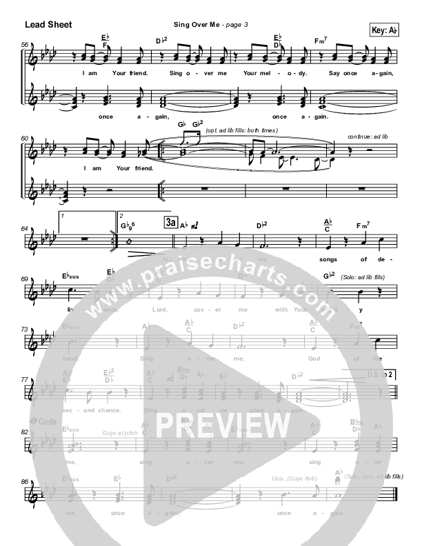 Sing Over Me Lead Sheet (Lakewood Church)
