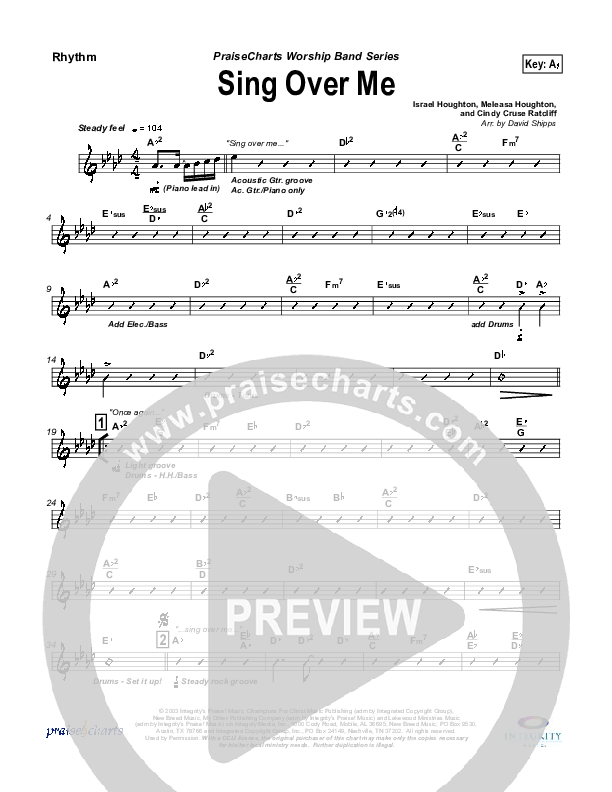 Sing Over Me Rhythm Chart (Lakewood Church)