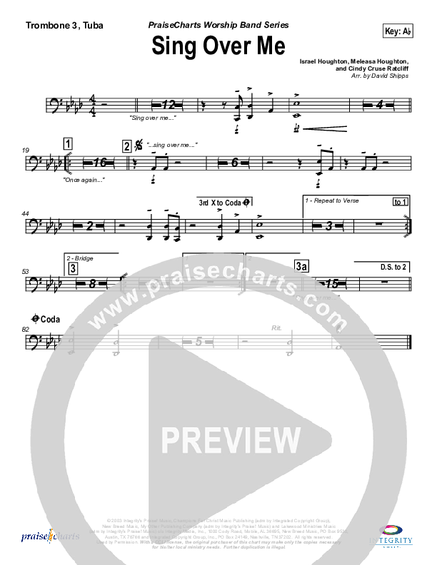Sing Over Me Trombone 3/Tuba (Lakewood Church)