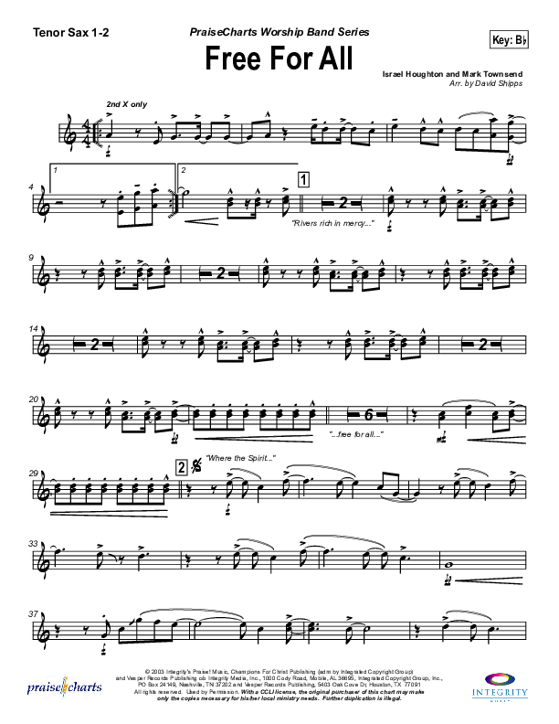 Free For All Tenor Sax Sheet Music PDF (Lakewood Church) - PraiseCharts