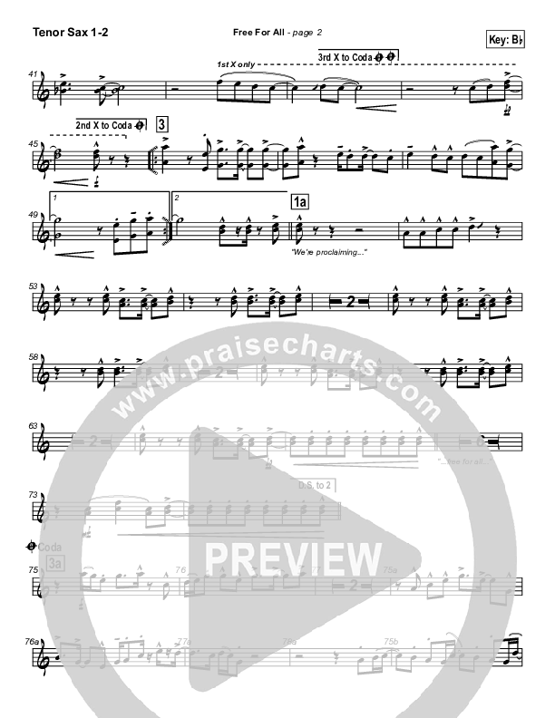 Free For All Tenor Sax Sheet Music PDF (Lakewood Church) - PraiseCharts for Tenor Sax Sheet Music Free Printable