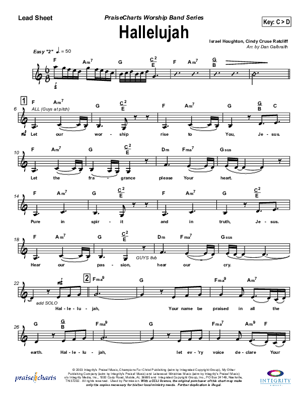 Hallelujah Lead Sheet (Lakewood Church)