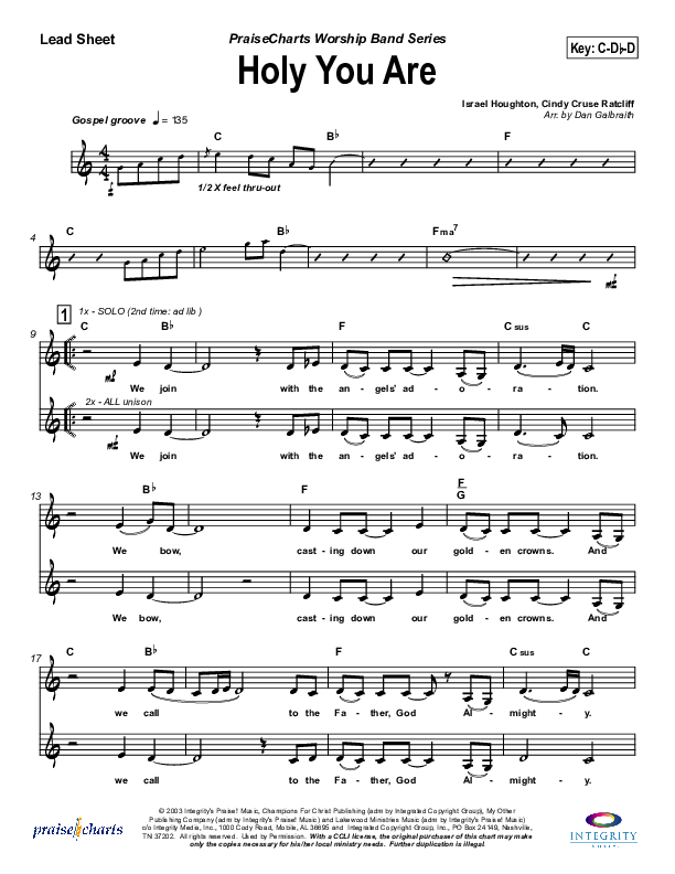 Holy You Are Lead Sheet (Lakewood Church)