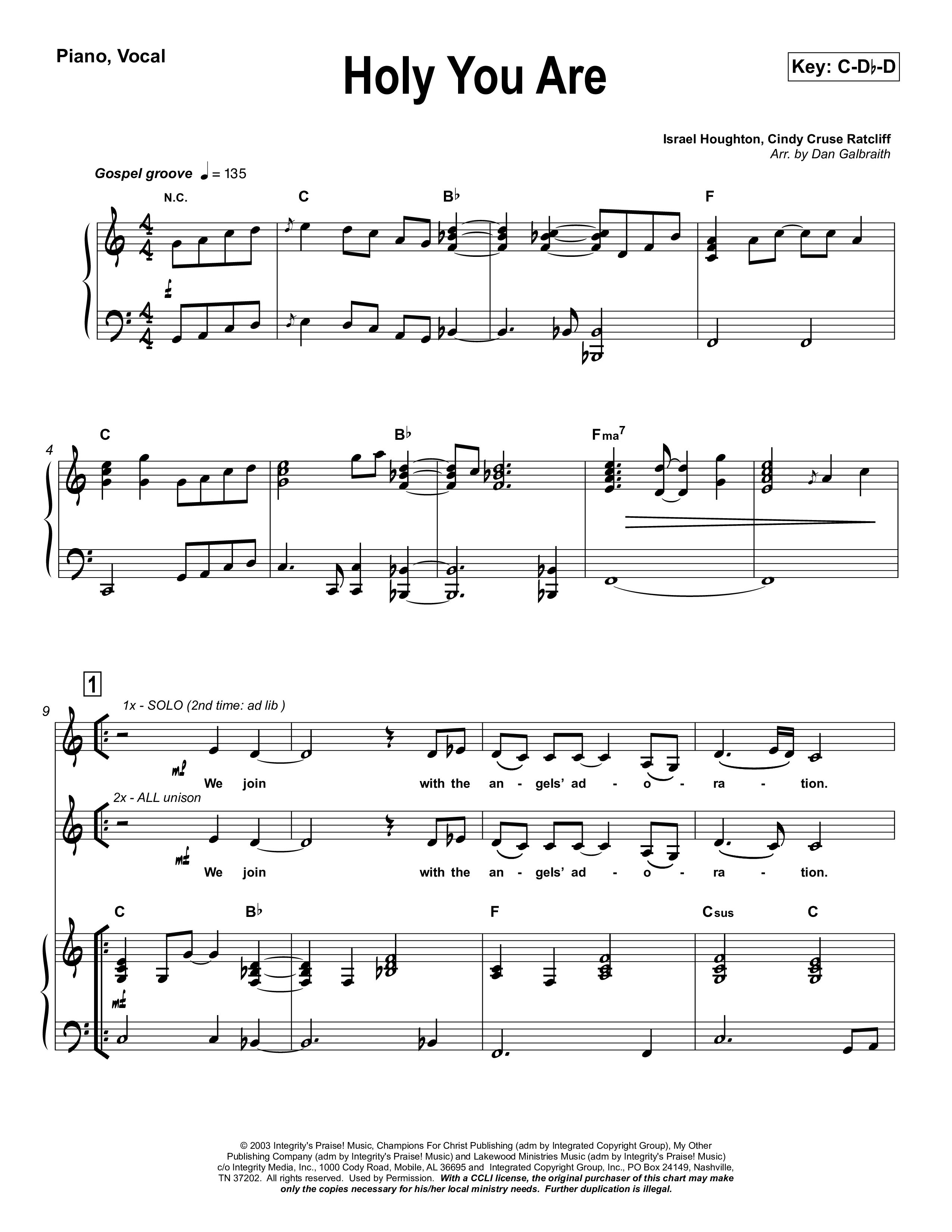 Holy You Are Piano/Vocal (Lakewood Church)