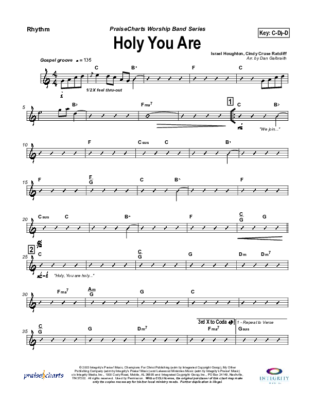 Holy You Are Rhythm Chart (Lakewood Church)
