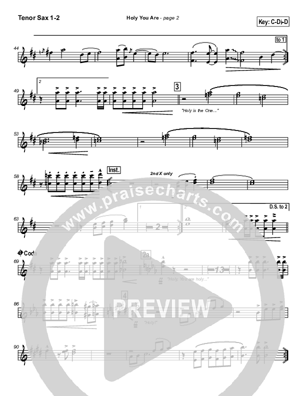 Holy You Are Tenor Sax 1/2 (Lakewood Church)