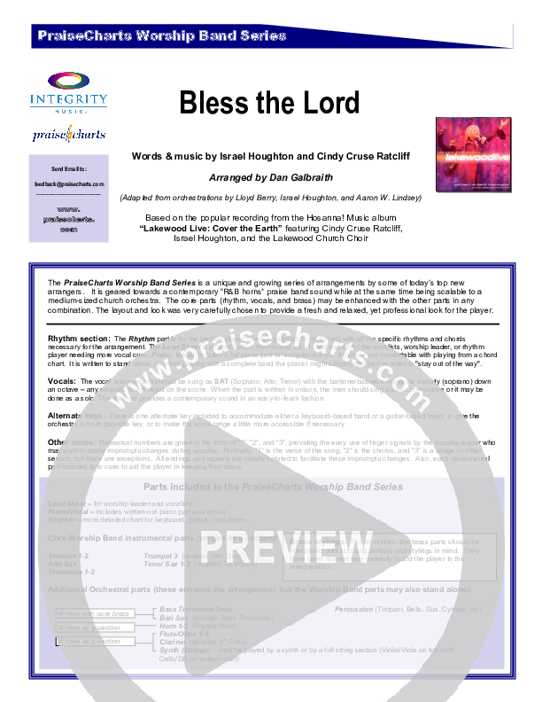 Bless The Lord Cover Sheet (Lakewood Church)