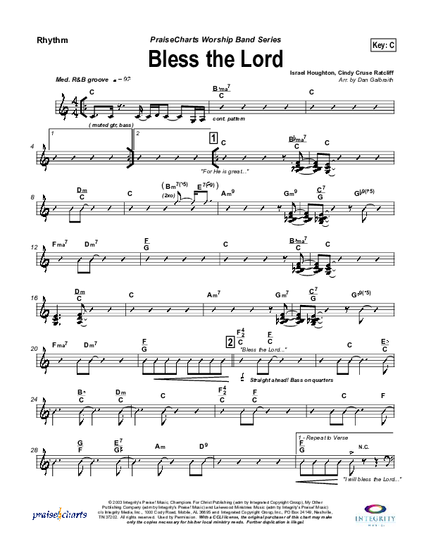 Bless The Lord Rhythm Chart (Lakewood Church)