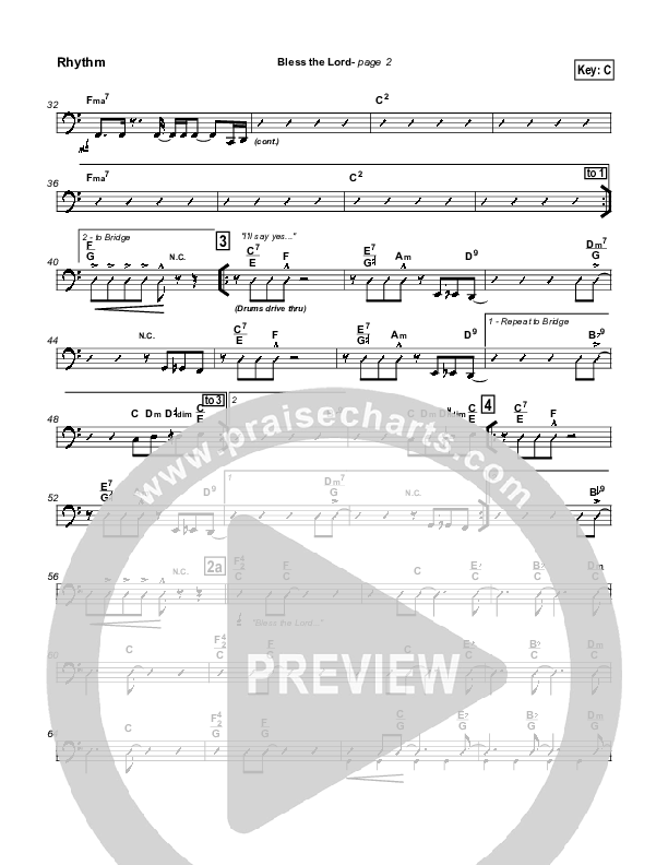 Bless The Lord Rhythm Chart (Lakewood Church)