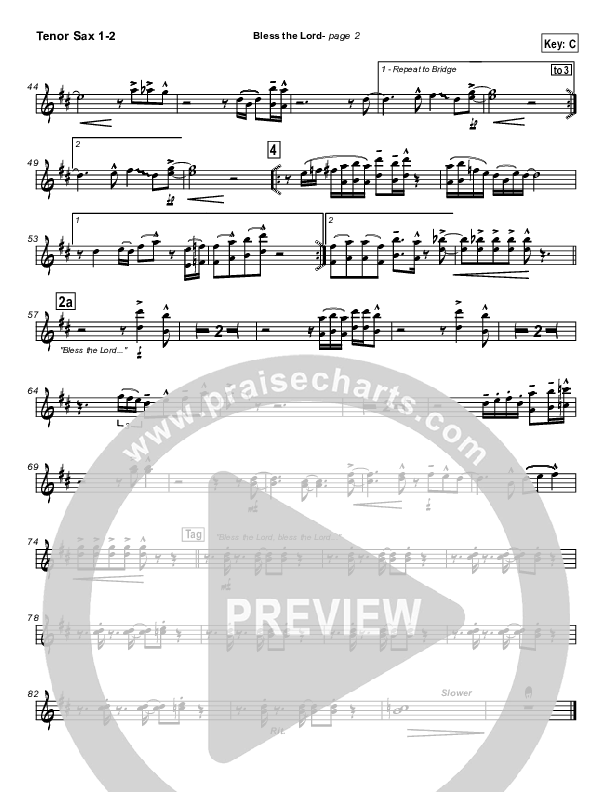 Bless The Lord Tenor Sax 1/2 (Lakewood Church)