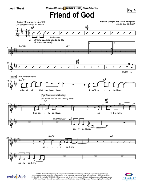 Friend Of God Lead Sheet (SAT) (Lakewood Church)