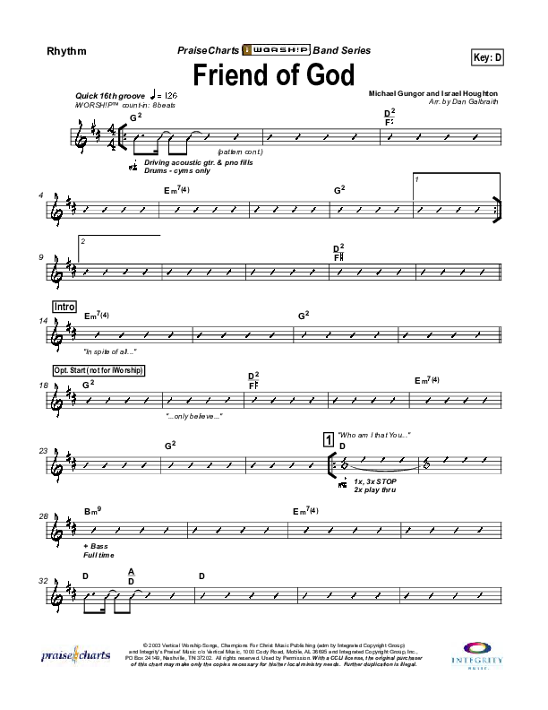 Friend Of God Rhythm Chart (Lakewood Church)