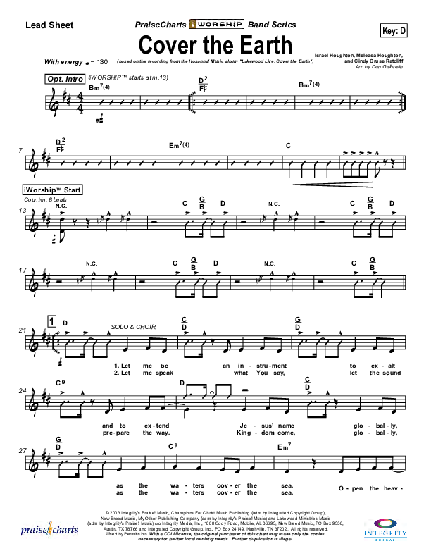 Cover The Earth Lead Sheet (Lakewood Church)