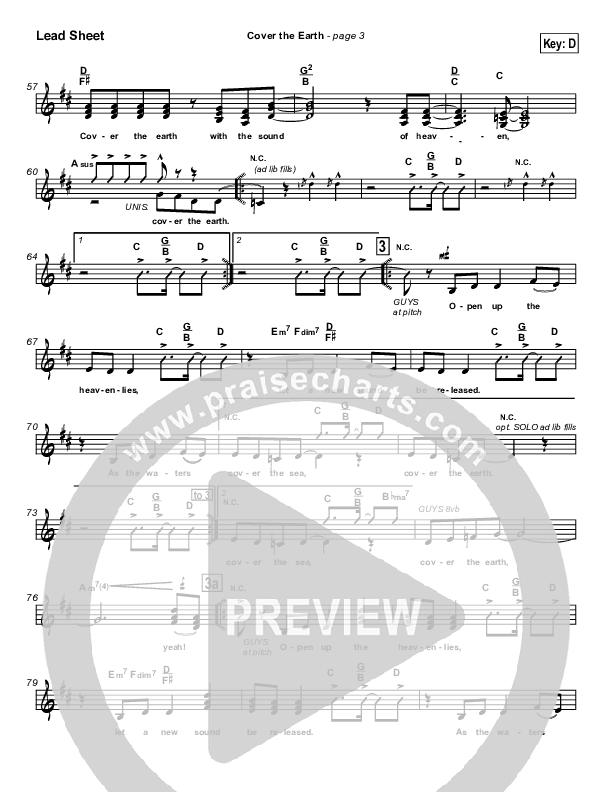 Cover The Earth Lead Sheet (Lakewood Church)