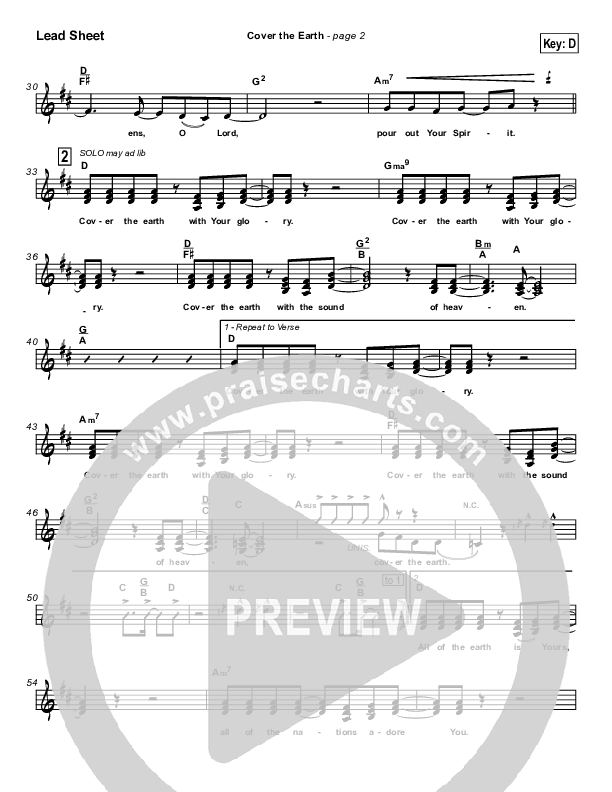 Cover The Earth Lead Sheet (SAT) (Lakewood Church)