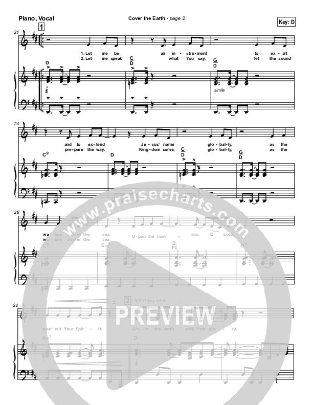 Cover The Earth Piano/Vocal (Lakewood Church)