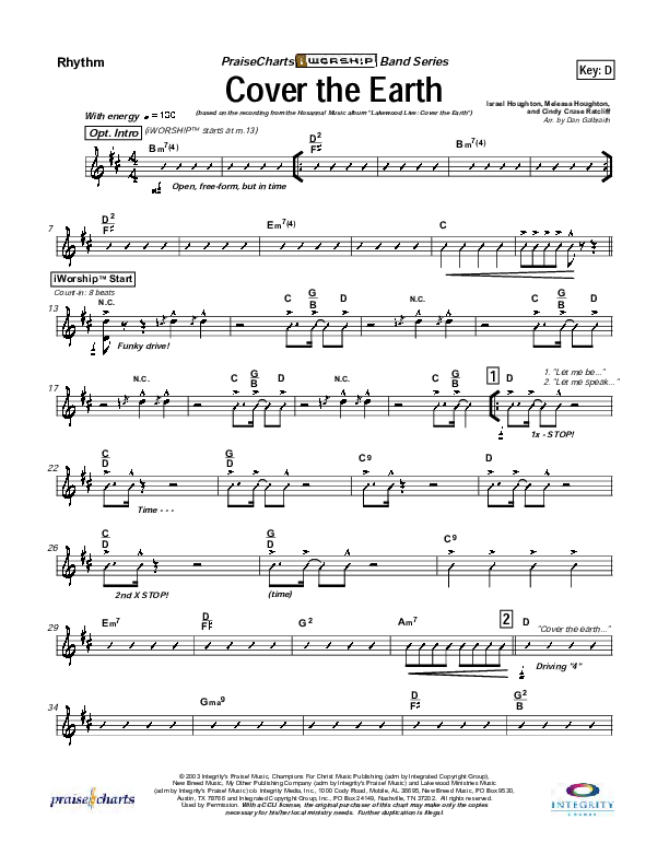 Cover The Earth Rhythm Chart (Lakewood Church)