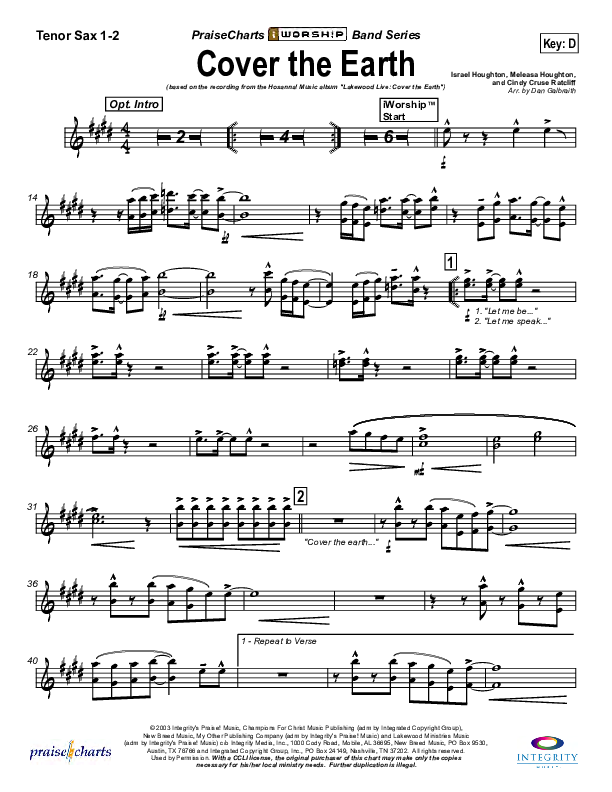 Cover The Earth Tenor Sax 1/2 (Lakewood Church)