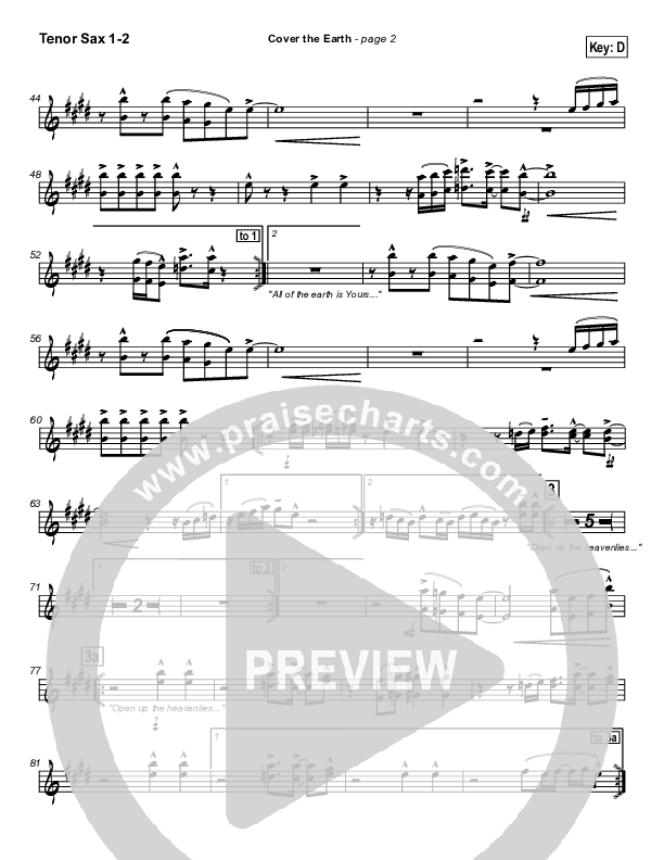 Cover The Earth Tenor Sax 1/2 (Lakewood Church)