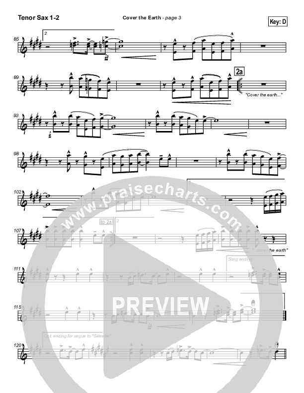 Cover The Earth Tenor Sax 1/2 (Lakewood Church)