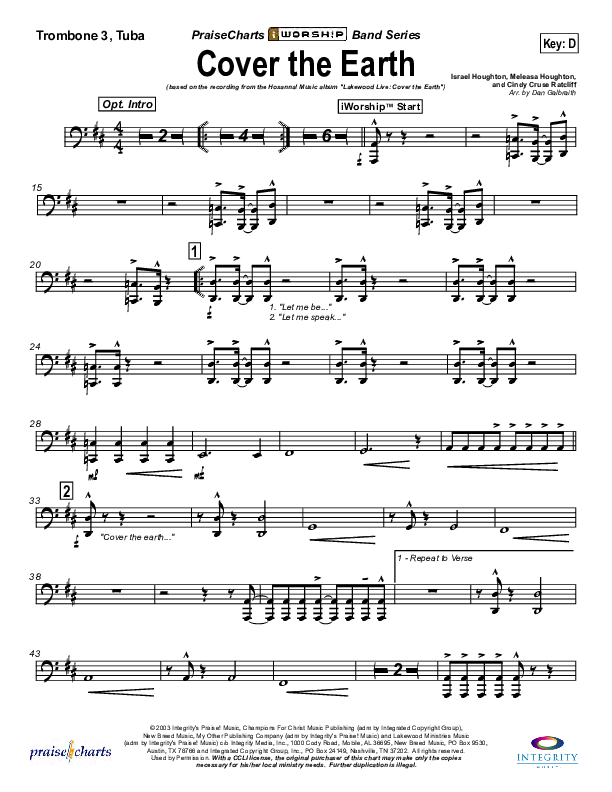 Cover The Earth Trombone 3/Tuba (Lakewood Church)