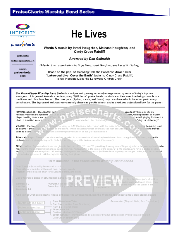 He Lives Cover Sheet (Lakewood Church)