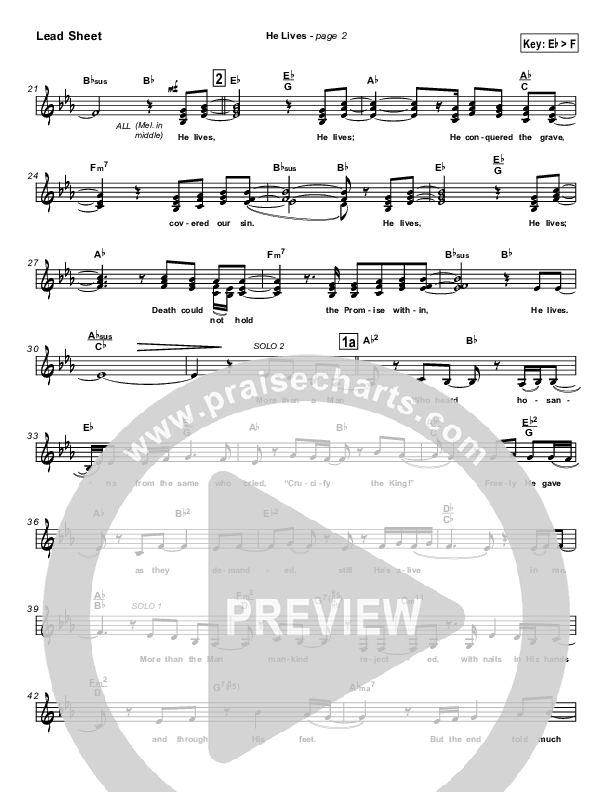 He Lives Lead Sheet (Lakewood Church)