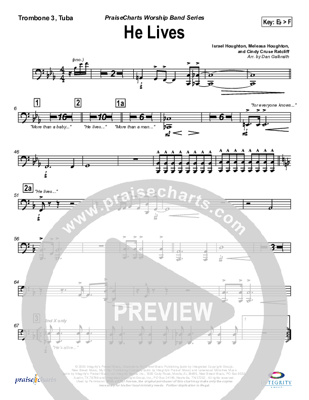 He Lives Trombone 3/Tuba (Lakewood Church)