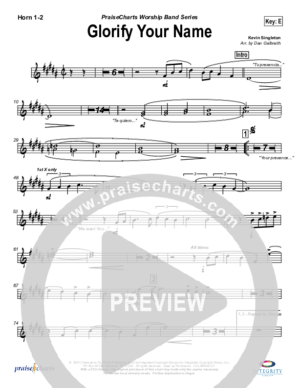 Glorify Your Name French Horn 1/2 (Lakewood Church)