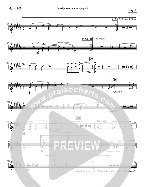 Glorify Your Name French Horn 1/2 (Lakewood Church)