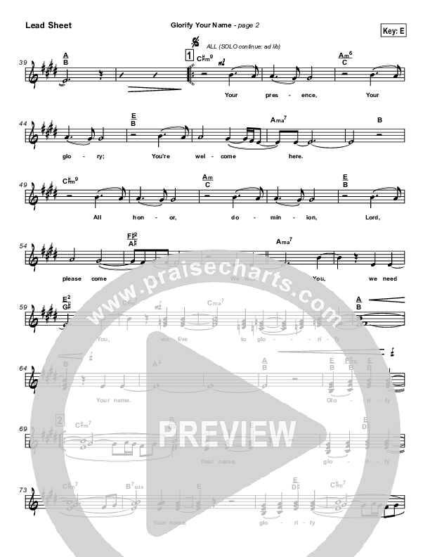 Glorify Your Name Lead Sheet (SAT) (Lakewood Church)