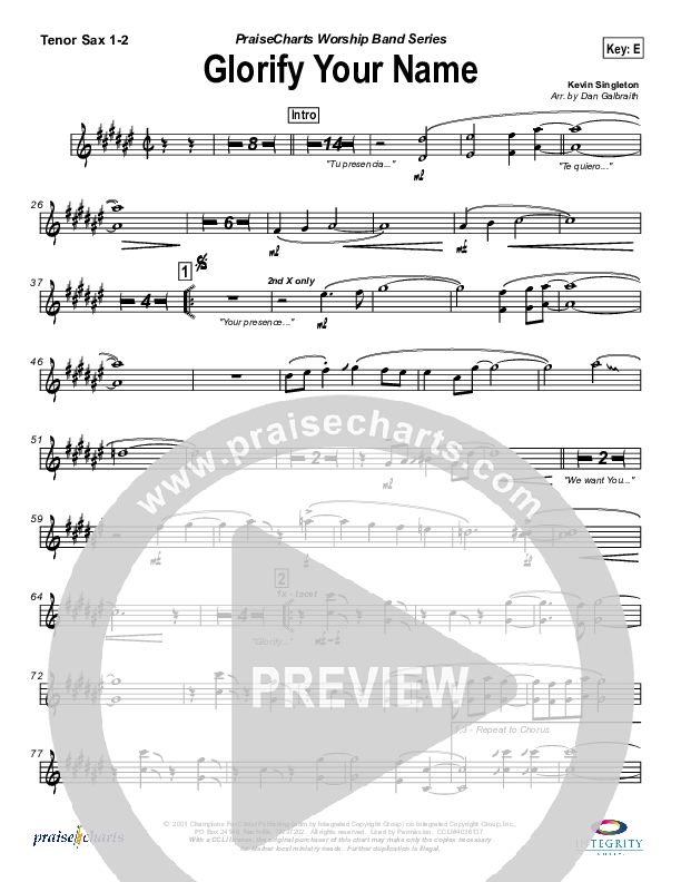 Glorify Your Name Tenor Sax 1/2 (Lakewood Church)