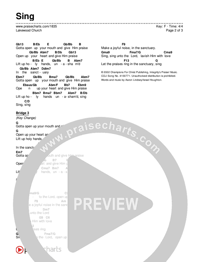 Sing Chords & Lyrics (Lakewood Church)