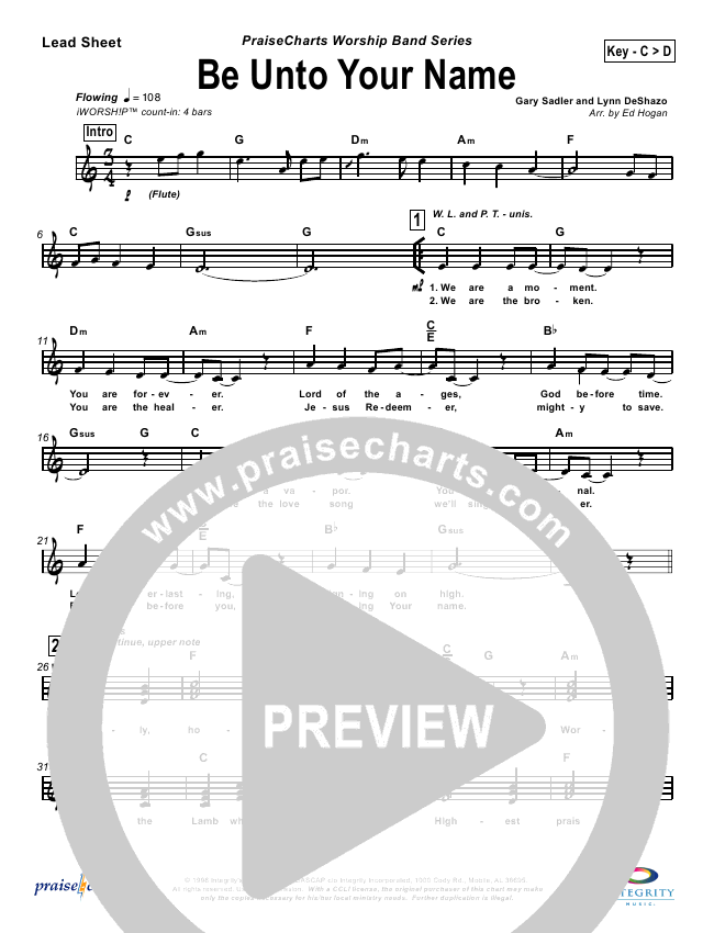 Be Unto Your Name Sheet Music PDF (Robin Mark) PraiseCharts